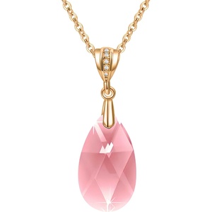 image:imageEVEVIC Austrian Crystals Teardrop Pendant Necklace for Women 14K Gold Plated Ecofriendly Brass Hypoallergenic JewelryPink