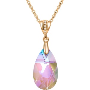 image:imageEVEVIC Austrian Crystals Teardrop Pendant Necklace for Women 14K Gold Plated Ecofriendly Brass Hypoallergenic JewelryRainbow