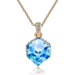 image:imageEVEVIC Color Changing Cubic Austrian Crystal Pendant Necklaces for Women 14K Gold Plated Hypoallergenic JewelryAquamarine