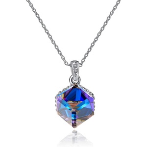 image:imageEVEVIC Color Changing Cubic Austrian Crystal Pendant Necklaces for Women 14K Gold Plated Hypoallergenic JewelryBlue CrystalSilverTone