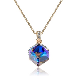 image:imageEVEVIC Color Changing Cubic Austrian Crystal Pendant Necklaces for Women 14K Gold Plated Hypoallergenic JewelryBlueRose Goldtone