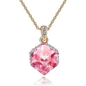 image:imageEVEVIC Color Changing Cubic Austrian Crystal Pendant Necklaces for Women 14K Gold Plated Hypoallergenic JewelryPink