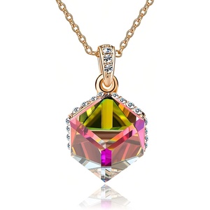 image:imageEVEVIC Color Changing Cubic Austrian Crystal Pendant Necklaces for Women 14K Gold Plated Hypoallergenic JewelryRainbow Crystal Rose Goldtone