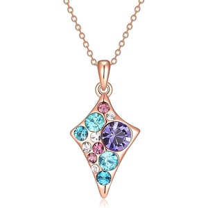 image:imageEVEVIC Dainty Multicolored Austrian Crystals Rhombus Pendant Necklaces for Women Fashion 14K Gold Plated Hypoallergenic JewelryPurple Main CrystalRose Goldtone