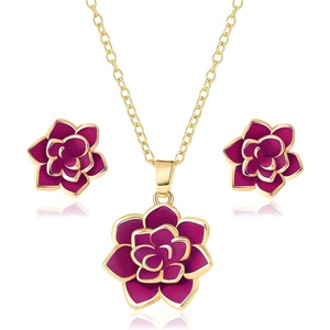 image:imageEVEVIC Lotus Flower Necklace Earrings Set for Women 14K Gold Plated Hypoallergenic Jewelry SetsPurple Rose Goldtone