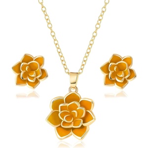 image:imageEVEVIC Lotus Flower Necklace Earrings Set for Women 14K Gold Plated Hypoallergenic Jewelry SetsYellow Rose Goldtone