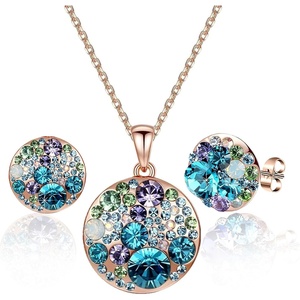 image:imageEVEVIC Multicolored Austrian Crystal Stud Earrings and Necklace Sets for Women Fashion Hypoallergenic Jewelry Set GiftsBlue Green CrystalsRose Goldtone