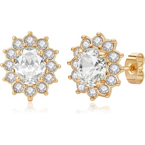image:imageEVEVIC Oval Austrian Crystal Halo Stud Earrings for Women  14K GoldPlatedOval Austrian Crystal with Zircon HaloButterfly Back SecureGift Box IncludedFor Daily and Evening EventsWhite Clear