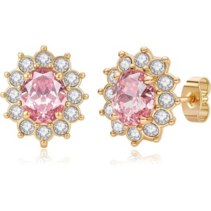 image:imageEVEVIC Oval Austrian Crystal Halo Stud Earrings for Women  14K GoldPlatedOval Austrian Crystal with Zircon HaloButterfly Back SecureGift Box IncludedFor Daily and Evening EventsPink