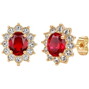 image:imageEVEVIC Oval Austrian Crystal Halo Stud Earrings for Women  14K GoldPlatedOval Austrian Crystal with Zircon HaloButterfly Back SecureGift Box IncludedFor Daily and Evening EventsRed