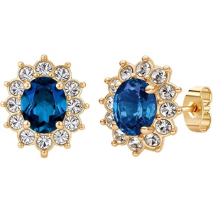 image:imageEVEVIC Oval Austrian Crystal Halo Stud Earrings for Women  14K GoldPlatedOval Austrian Crystal with Zircon HaloButterfly Back SecureGift Box IncludedFor Daily and Evening EventsDark Blue