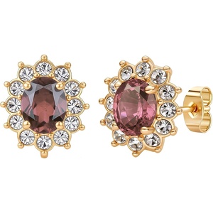 image:imageEVEVIC Oval Austrian Crystal Halo Stud Earrings for Women  14K GoldPlatedOval Austrian Crystal with Zircon HaloButterfly Back SecureGift Box IncludedFor Daily and Evening EventsAntique Pink