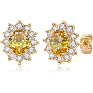 image:imageEVEVIC Oval Austrian Crystal Halo Stud Earrings for Women  14K GoldPlatedOval Austrian Crystal with Zircon HaloButterfly Back SecureGift Box IncludedFor Daily and Evening EventsCitrine