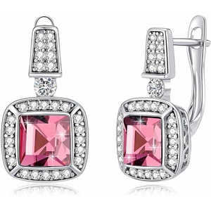 image:imageEVEVIC Square Austrian Crystal Earrings Halo Leverback Drop 14k White Gold Plated Earrings for Women Hypoallergenic Jewelry Giftpink