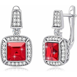 image:imageEVEVIC Square Austrian Crystal Earrings Halo Leverback Drop 14k White Gold Plated Earrings for Women Hypoallergenic Jewelry Giftred