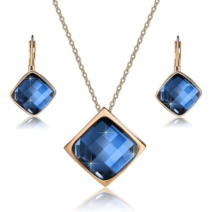 image:imageEVEVIC Square Austrian Crystal Necklace Earrings for Women Fashion 18K Gold Plated Hypoallergenic Jewelry SetBlue