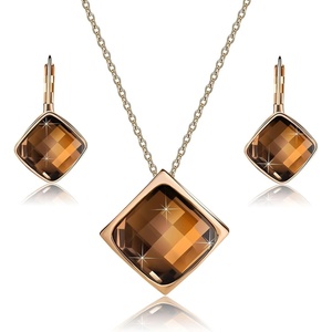 image:imageEVEVIC Square Austrian Crystal Necklace Earrings for Women Fashion 18K Gold Plated Hypoallergenic Jewelry SetBrown