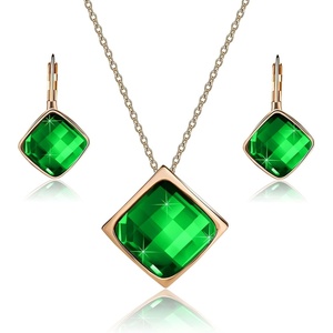 image:imageEVEVIC Square Austrian Crystal Necklace Earrings for Women Fashion 18K Gold Plated Hypoallergenic Jewelry SetEmerald