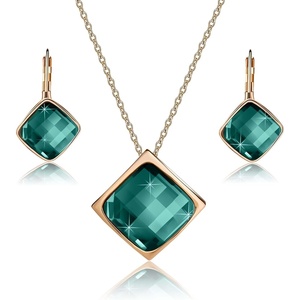 image:imageEVEVIC Square Austrian Crystal Necklace Earrings for Women Fashion 18K Gold Plated Hypoallergenic Jewelry SetGreen