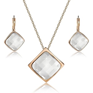 image:imageEVEVIC Square Austrian Crystal Necklace Earrings for Women Fashion 18K Gold Plated Hypoallergenic Jewelry SetWhite Clear