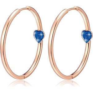 image:imageEVEVIC Trendy Austrian Crystals Heart Hoop Earrings for Women 14K Gold Plated Hypoallergenic Hoops Earring Jewelry GiftDark Blue