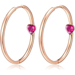 image:imageEVEVIC Trendy Austrian Crystals Heart Hoop Earrings for Women 14K Gold Plated Hypoallergenic Hoops Earring Jewelry GiftRose Pink
