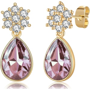 image:imageElegant Austrian Crystal Teardrop Dangle Earrings for Women14K Gold Plated Flower Drop Earrings Jewelry Gift for Birthday Wedding AnniversaryAntique Pink