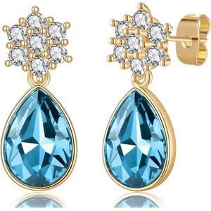 image:imageElegant Austrian Crystal Teardrop Dangle Earrings for Women14K Gold Plated Flower Drop Earrings Jewelry Gift for Birthday Wedding AnniversaryAquamarine