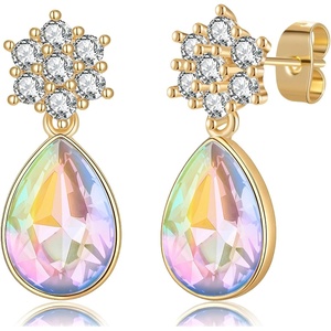 image:imageElegant Austrian Crystal Teardrop Dangle Earrings for Women14K Gold Plated Flower Drop Earrings Jewelry Gift for Birthday Wedding AnniversaryAurora Borealis