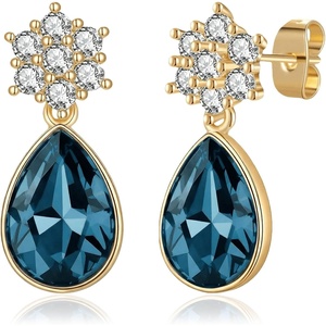 image:imageElegant Austrian Crystal Teardrop Dangle Earrings for Women14K Gold Plated Flower Drop Earrings Jewelry Gift for Birthday Wedding AnniversaryDenim Blue