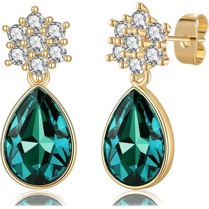 image:imageElegant Austrian Crystal Teardrop Dangle Earrings for Women14K Gold Plated Flower Drop Earrings Jewelry Gift for Birthday Wedding AnniversaryEmerald