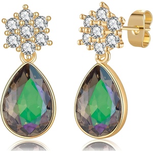 image:imageElegant Austrian Crystal Teardrop Dangle Earrings for Women14K Gold Plated Flower Drop Earrings Jewelry Gift for Birthday Wedding AnniversaryRainbow
