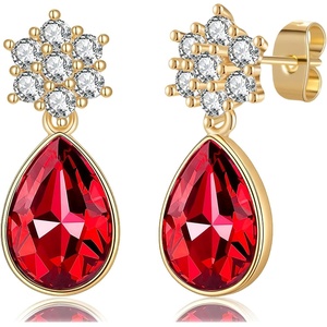 image:imageElegant Austrian Crystal Teardrop Dangle Earrings for Women14K Gold Plated Flower Drop Earrings Jewelry Gift for Birthday Wedding AnniversaryRed