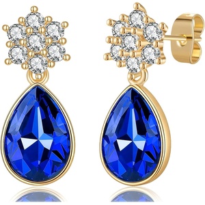 image:imageElegant Austrian Crystal Teardrop Dangle Earrings for Women14K Gold Plated Flower Drop Earrings Jewelry Gift for Birthday Wedding AnniversarySapphire