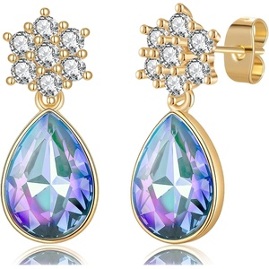 image:imageElegant Austrian Crystal Teardrop Dangle Earrings for Women14K Gold Plated Flower Drop Earrings Jewelry Gift for Birthday Wedding AnniversaryVitrail Light