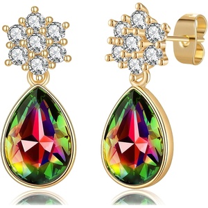 image:imageElegant Austrian Crystal Teardrop Dangle Earrings for Women14K Gold Plated Flower Drop Earrings Jewelry Gift for Birthday Wedding AnniversaryVitrail Medium