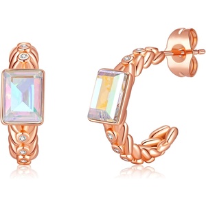 image:imageElegant Rectangular Crystal Chunky Hoops Earrings for Women 14K Gold Plated Hypoallergenic JewelryAurora Borealis