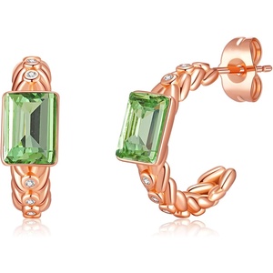 image:imageElegant Rectangular Crystal Chunky Hoops Earrings for Women 14K Gold Plated Hypoallergenic JewelryFern Green