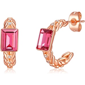 image:imageElegant Rectangular Crystal Chunky Hoops Earrings for Women 14K Gold Plated Hypoallergenic JewelryRose Pink