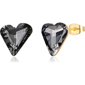 image:imageFashion Austrian Crystal Heart Stud Earrings for Women 14K Gold Plated Hypoallergenic Formal Jewelry GiftBlack