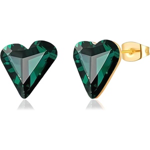 image:imageFashion Austrian Crystal Heart Stud Earrings for Women 14K Gold Plated Hypoallergenic Formal Jewelry GiftGreen