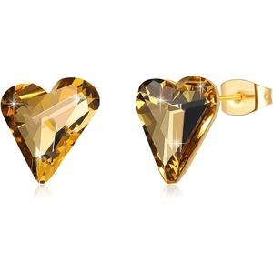 image:imageFashion Austrian Crystal Heart Stud Earrings for Women 14K Gold Plated Hypoallergenic Formal Jewelry GiftLight Topaz