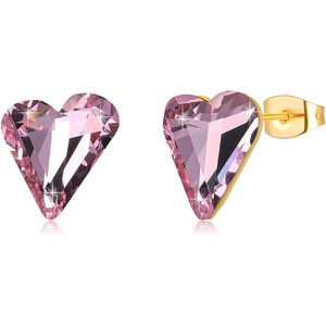 image:imageFashion Austrian Crystal Heart Stud Earrings for Women 14K Gold Plated Hypoallergenic Formal Jewelry GiftPink