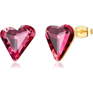 image:imageFashion Austrian Crystal Heart Stud Earrings for Women 14K Gold Plated Hypoallergenic Formal Jewelry GiftRose Pink