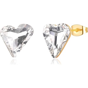 image:imageFashion Austrian Crystal Heart Stud Earrings for Women 14K Gold Plated Hypoallergenic Formal Jewelry GiftWhite Clear