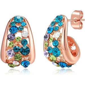 image:imageFashion Multicolor Austrian Crystals 14K Gold Plated Chunky Stud Earrings for Women S925 Sterling Silver Post Hypoallergenic Jewelry GiftsBlue Green CrystalsRose Goldtone