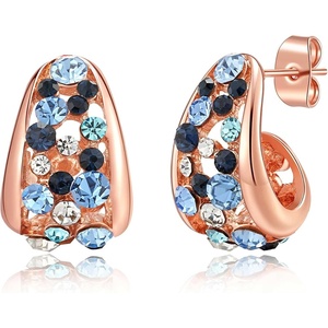 image:imageFashion Multicolor Austrian Crystals 14K Gold Plated Chunky Stud Earrings for Women S925 Sterling Silver Post Hypoallergenic Jewelry GiftsBlue Main CrystalRose Goldtone