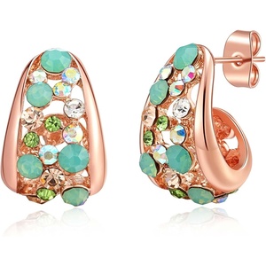 image:imageFashion Multicolor Austrian Crystals 14K Gold Plated Chunky Stud Earrings for Women S925 Sterling Silver Post Hypoallergenic Jewelry GiftsGreen OpalAurora Borealis Crystal