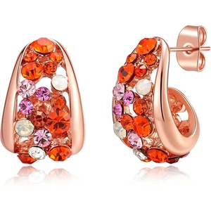 image:imageFashion Multicolor Austrian Crystals 14K Gold Plated Chunky Stud Earrings for Women S925 Sterling Silver Post Hypoallergenic Jewelry GiftsPink Red CrystalsRose Goldtone