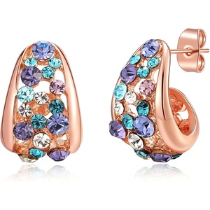 image:imageFashion Multicolor Austrian Crystals 14K Gold Plated Chunky Stud Earrings for Women S925 Sterling Silver Post Hypoallergenic Jewelry GiftsPurple Main CrystalRose Goldtone